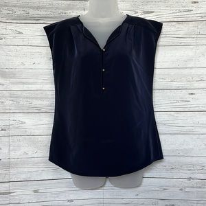The Limited, Navy Blue business casual blouse, Size S 💙 Boxy with gold buttons